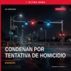 Ilustración simbólica de balanza de justicia y silueta de edificio urbano en Buenavista, Apatzingán, con foco en tentativa