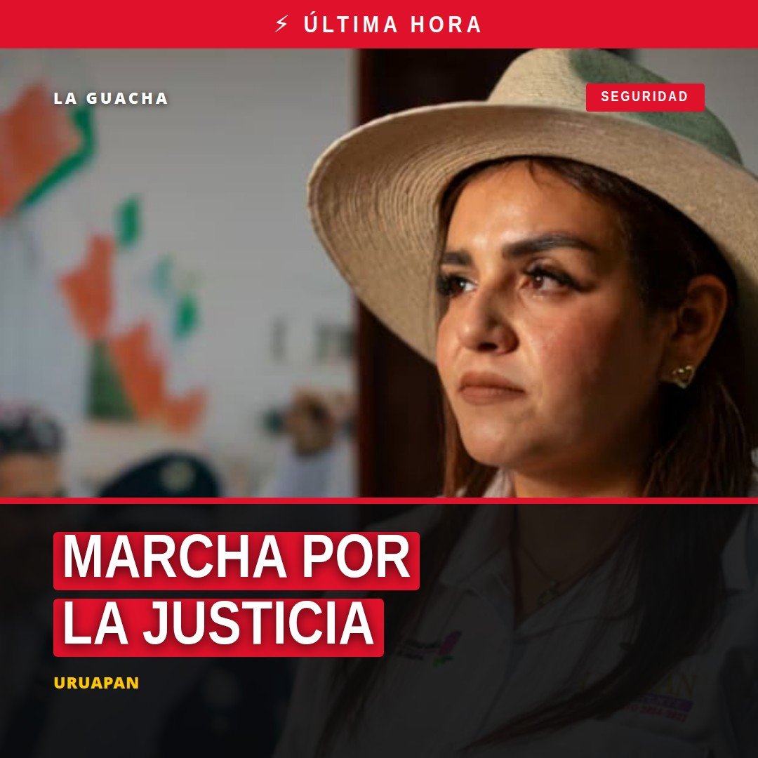 Manifestantes reunidos en el Monumento a Lázaro Cárdenas en Uruapan durante la marcha por la justicia
