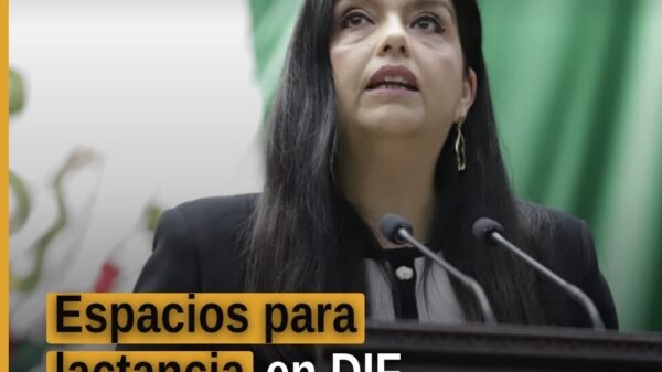 Fotografía de la diputada Teresita Herrera Maldonado presentando una iniciativa sobre espacios para lactancia en el Congreso