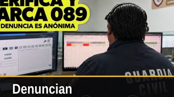 Ilustración de un teléfono móvil mostrando el número 089 con fondo azul y símbolo de escudo, representando la acción de
