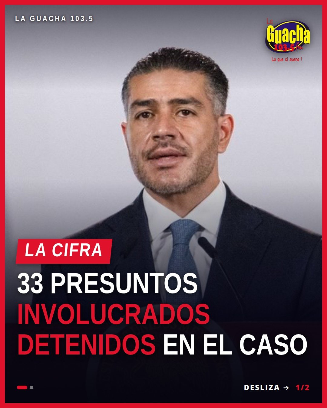 Foto institucional de Omar García Harfuch hablando sobre el asesinato de carlos manzo y los 33 detenidos