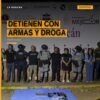 Detienen con armas y droga: escena policial en San Juan Benito Juárez, Cuitzeo, con dos vehículos Nissan Versa y elementos