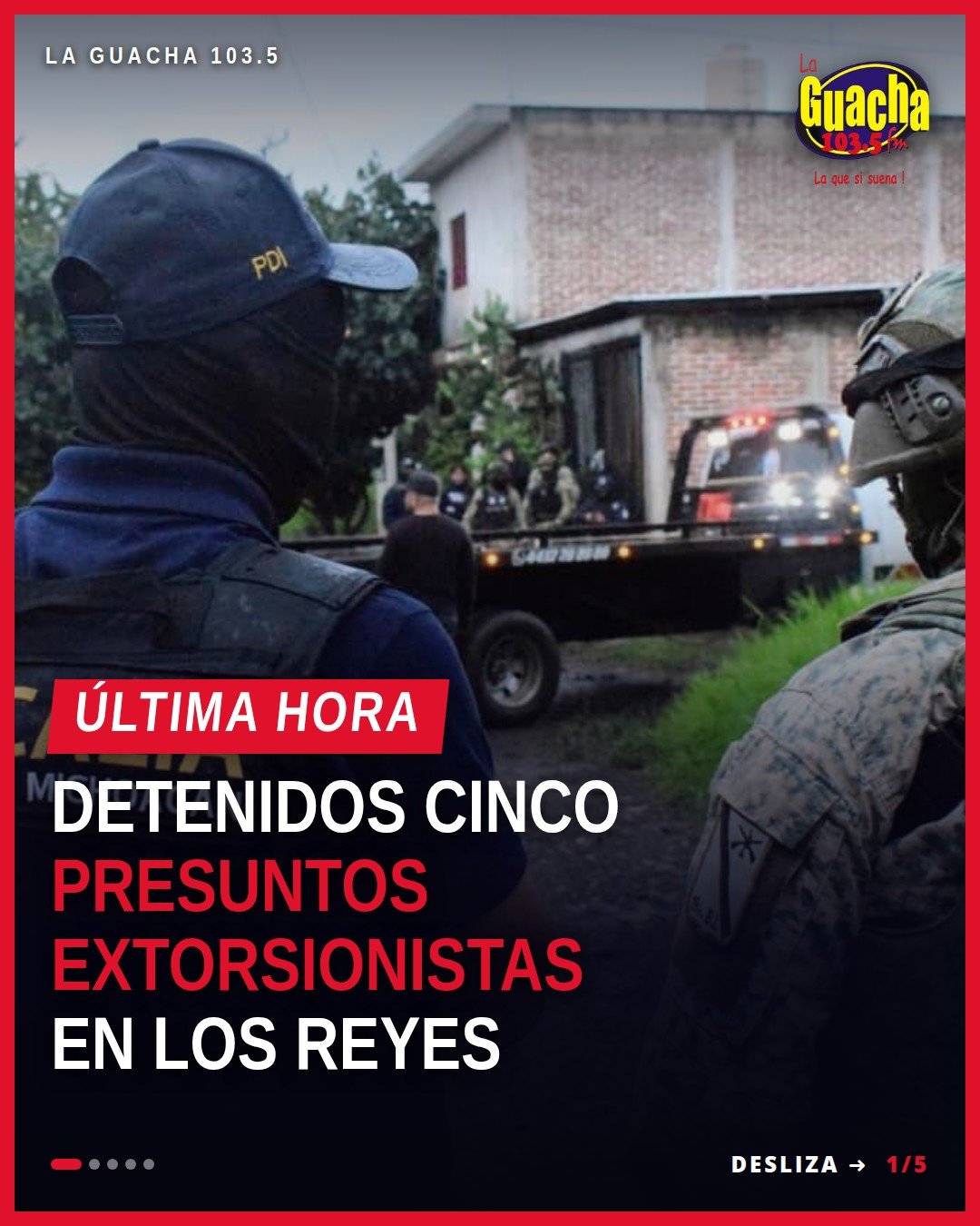 detención extorsión los reyes: escena exterior de inmueble en colonia de Los Reyes, Michoacán, con presencia de elementos de