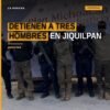 detienen a tres hombres: escena operativa en Jiquilpan con elementos de SSP y Defensa Nacional junto a dos vehículos
