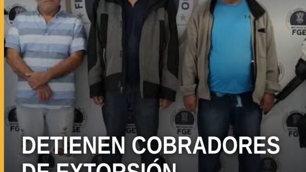 Imagen ilustrativa de tres personas detenidas por extorsión a transportistas en Morelia, Michoacán, con presencia de