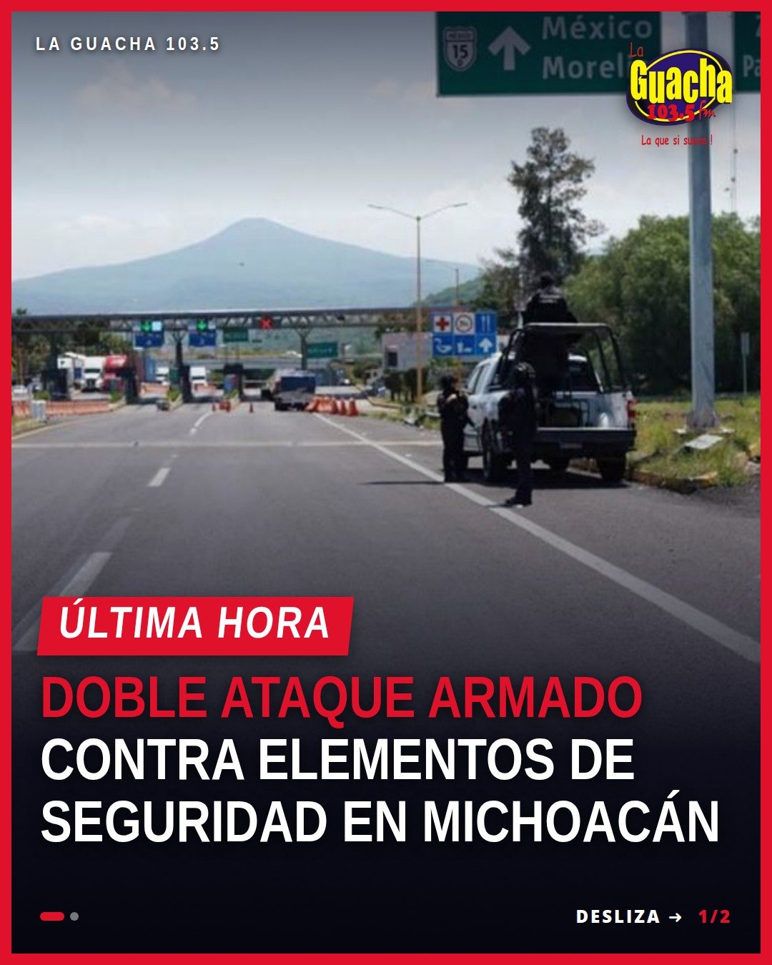 Imagen simbólica de patrullas y fuerzas de seguridad en carretera rural de Zamora y Jacona, Michoacán, tras doble ataque