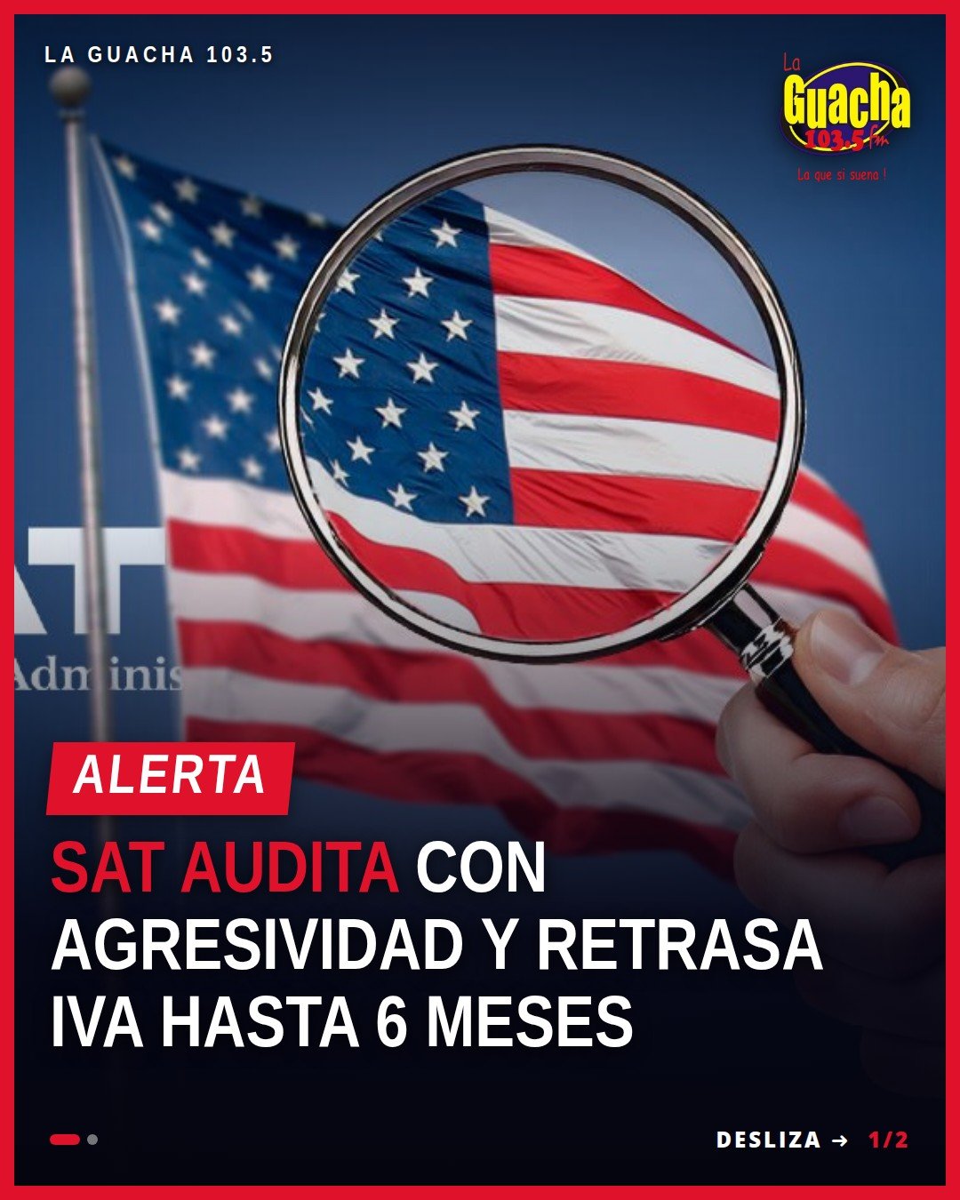 Ilustración simbólica de banderas de México y Estados Unidos junto a iconos de auditoría fiscal y petróleo, representando la