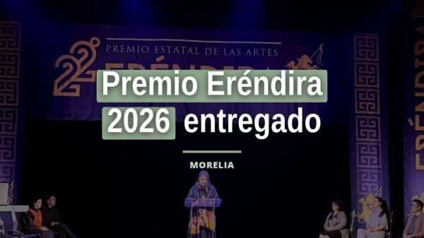 Premio Eréndira 2026 entregado en el Teatro Melchor Ocampo de Morelia a tres artistas: Joaquín Bautista, Ioulia Akhmadeeva y