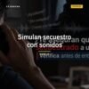 Ilustración de un teléfono con ondas de sonido y símbolos de advertencia, representando extorsionadores simulan secuestro