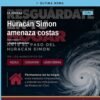 Mapa de Michoacán con los municipios de Aquila, Coahuayana y Lázaro Cárdenas resaltados bajo alerta por huracán simon