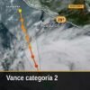 Mapa del Pacífico mexicano con huracán Vance categoría 2 cerca de las costas de Guerrero y Michoacán