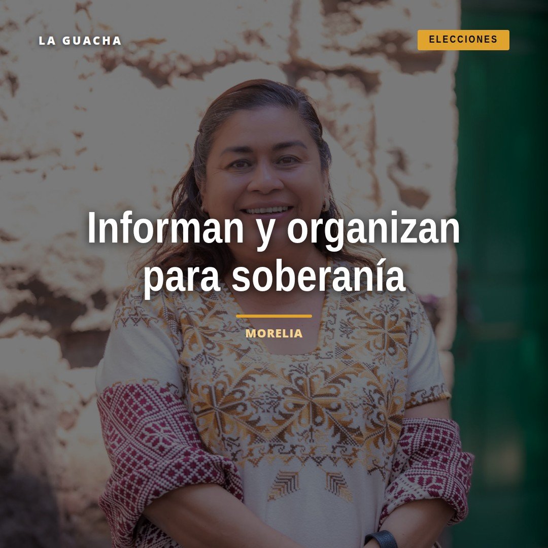 Fotografía de la diputada Belinda Iturbide hablando en Morelia, Michoacán, sobre defensa de la soberanía y el Plan Michoacán