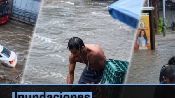 Fotografía aérea de calles anegadas en Acapulco tras las inundaciones provocadas por el huracán Simón