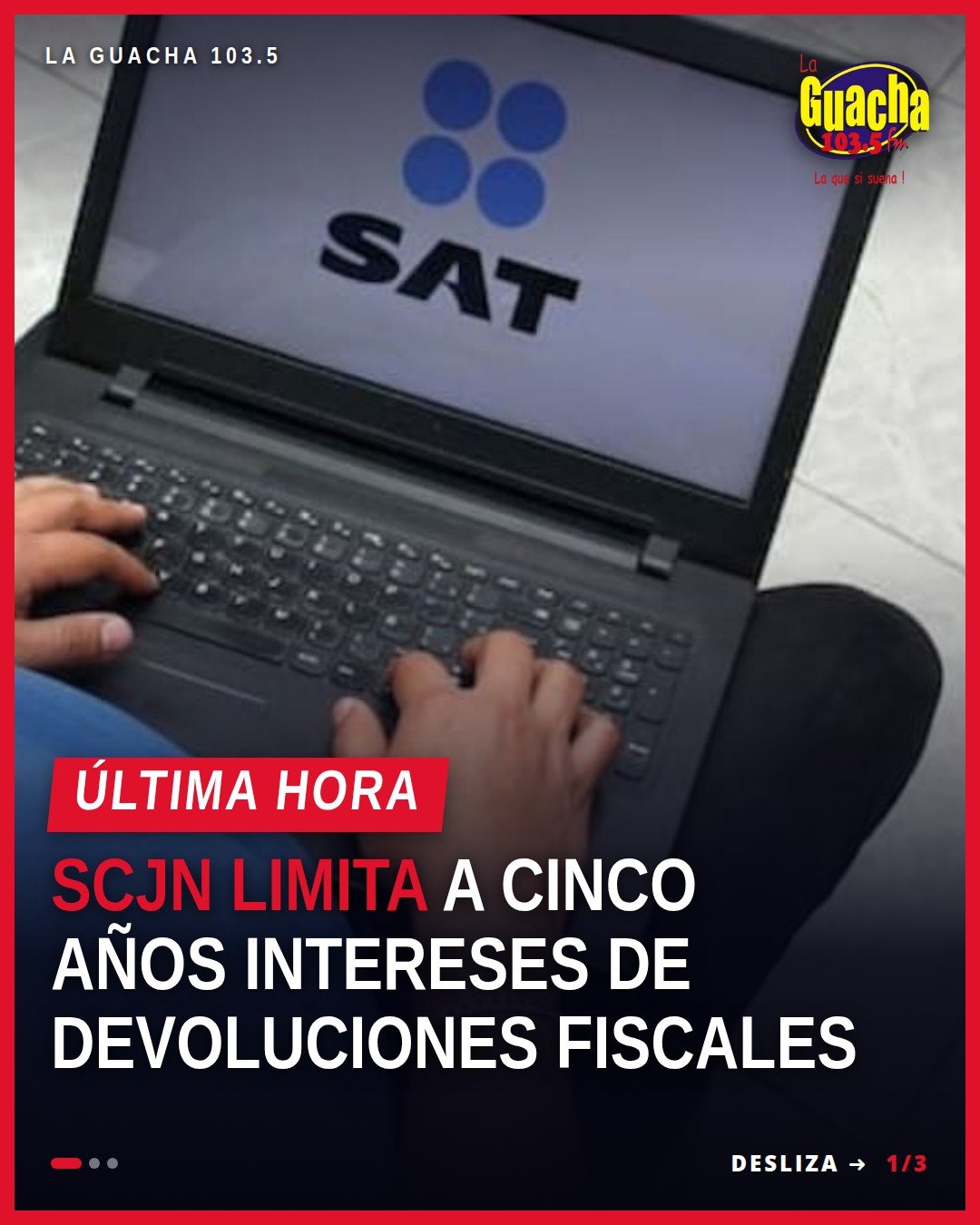 Ilustración simbólica de una balanza de justicia junto a documentos fiscales y reloj marcando cinco años, representando los