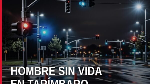 Ilustración simbólica de una carretera en Tarímbaro con señal de alerta y silueta humana; identificación hombre tarímbaro