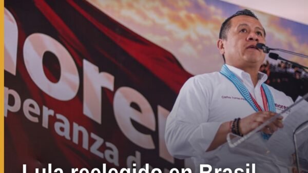 Foto simbólica de banderas de Brasil y México ondeando juntas, con el nombre 'Lula' y 'Torres Piña' superpuestos; ilustra la
