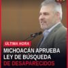 Gobernador Alfredo Ramírez Bedolla hablando ante micrófonos sobre la nueva ley de búsqueda de personas desaparecidas en