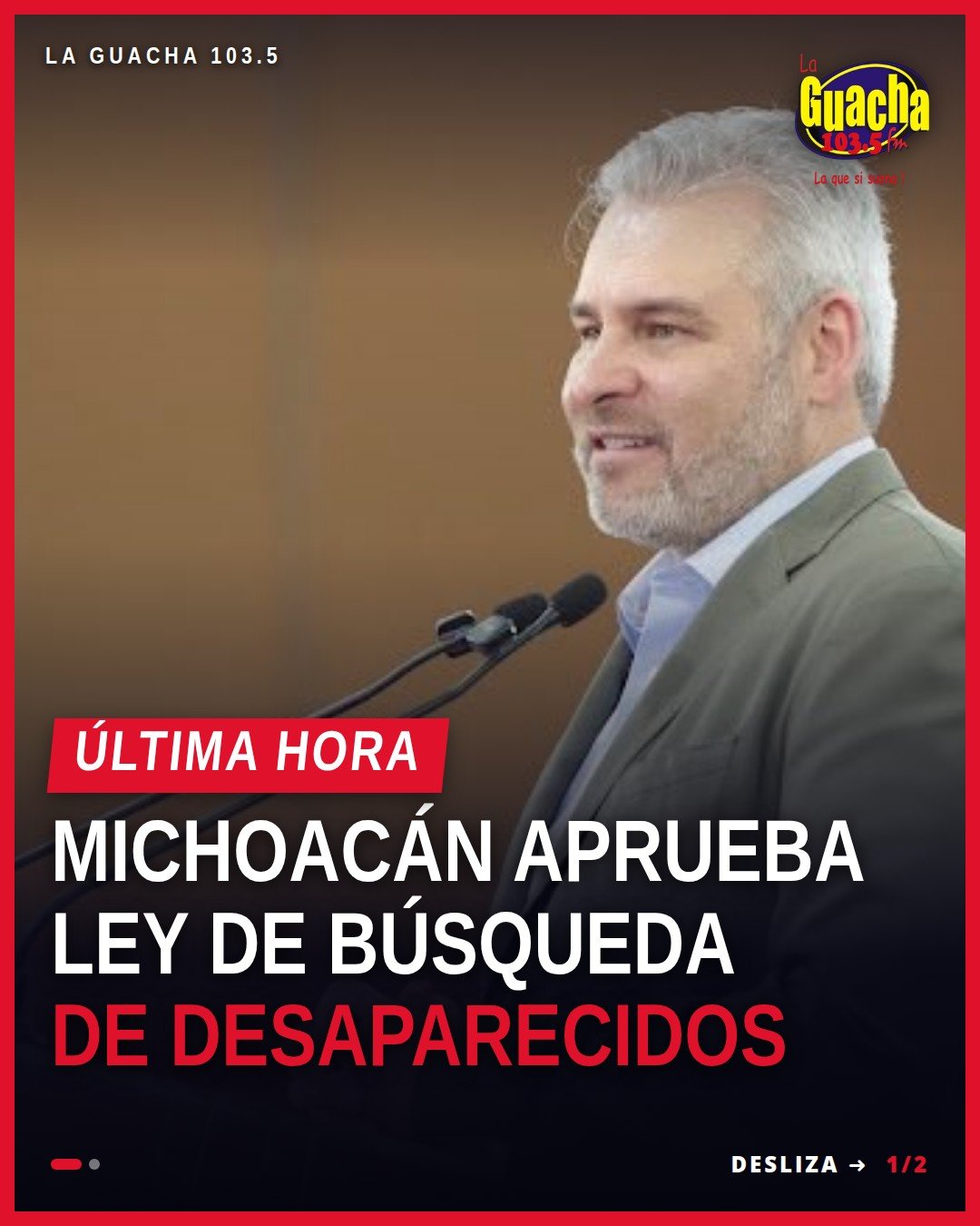 Gobernador Alfredo Ramírez Bedolla hablando ante micrófonos sobre la nueva ley de búsqueda de personas desaparecidas en