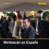Arco tradicional de Santa Fe de la Laguna instalado en la residencia de España en Ciudad de México durante la Fiesta