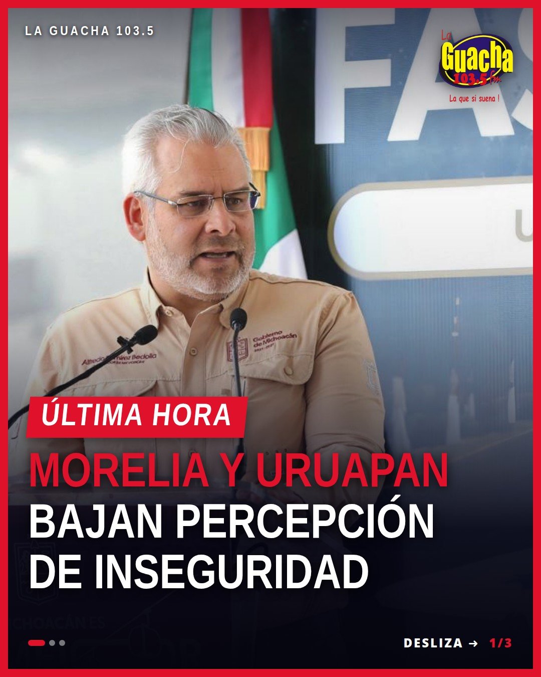 Gráfica comparativa mostrando la reducción de la percepción de inseguridad en Morelia y Uruapan entre septiembre de 2025 y