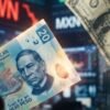Gráfica mostrando la caída del peso mexicano frente al dólar el 28 de octubre de 2026, con cotización de 18.6525 pesos por
