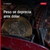 Gráfica de tendencia bajista del tipo de cambio peso con fondo en tonos azules y rojos, mostrando 18.37 unidades