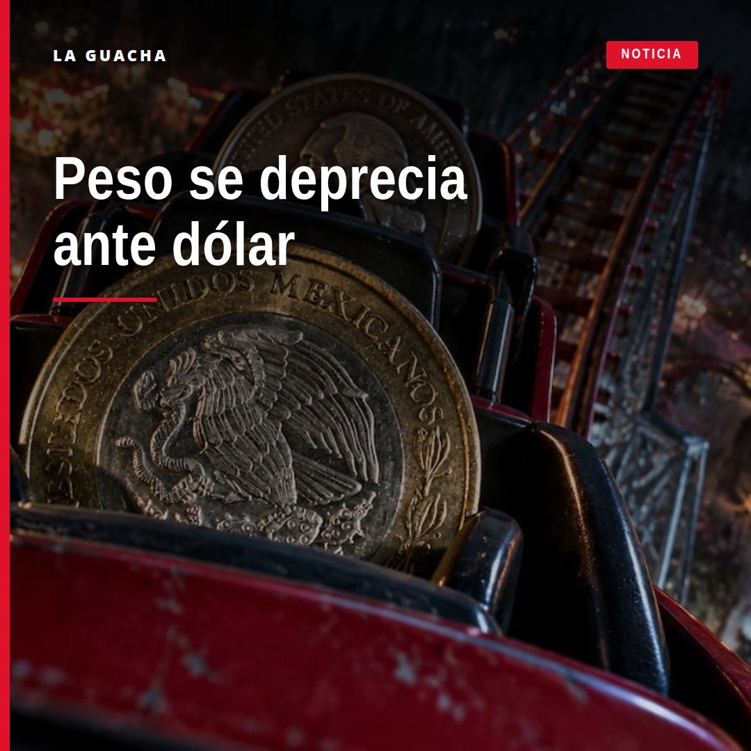 Gráfica de tendencia bajista del tipo de cambio peso con fondo en tonos azules y rojos, mostrando 18.37 unidades