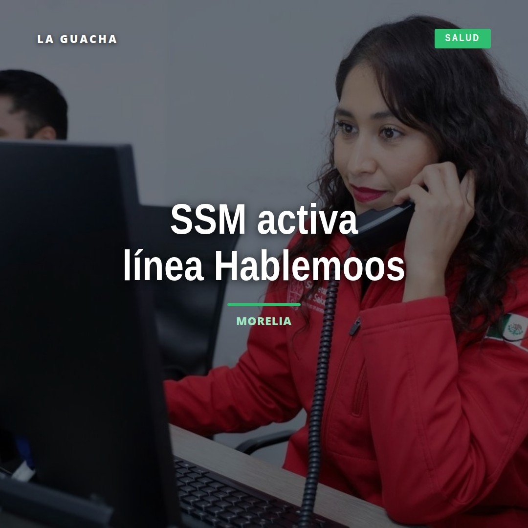 Ilustración de teléfono con icono de corazón y palabras 'Línea Hablemoos michoacán' en fondo azul suave