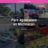 Paro aguacatero michoacán: manifestantes con banderas y vehículos detenidos en carretera cerca de Uruapan