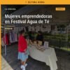 Cinco mujeres emprendedoras exhibiendo sus productos en el Segundo Festival Agua de Té en Plaza Morelia, Morelia, Michoacán