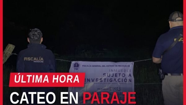 Equipo de la Fiscalía Michoacán y peritos especializados realizando cateo en terreno boscoso del Paraje Agua Zarca en