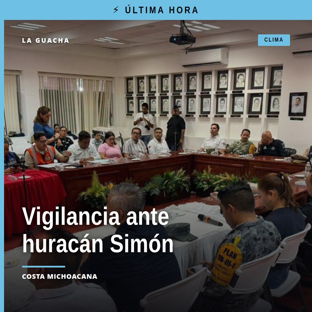 Foto oficial de Protección Civil Michoacán durante reunión de coordinación ante huracán simón costa michoacana