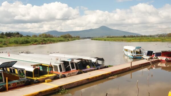 Vista aérea de canales navegación lago pátzcuaro limpios y listos para embarcaciones durante la Noche de Muertos