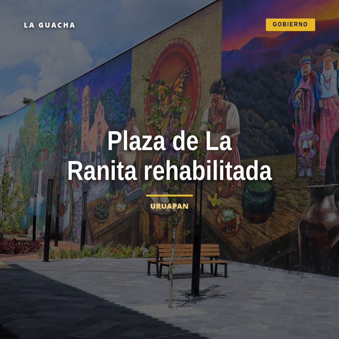 centro cultural plaza de la ranita con mural monumental, tienda de artesanías y familias en convivencia en Uruapan, Michoacán