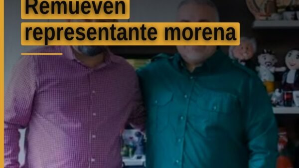 Imagen simbólica de un documento oficial con sello de MORENA y una balanza inclinada, representando la remoción de