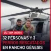 Helicóptero de la Secretaría de la Defensa Nacional realizando rescate aéreo de personas en el rancho Génesis, Ensenada