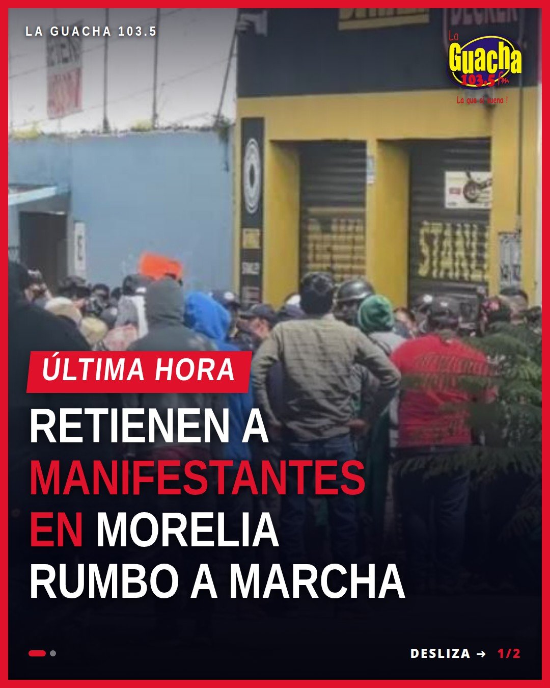 retención de manifestantes: grupo de personas detenidas por policías en la avenida La Huerta, Morelia, frente al panteón