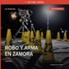 Ilustración simbólica de una motocicleta estacionada en una gasolinera de la colonia Los Espinos, Zamora, con fondo tenue de