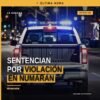 Ilustración simbólica de balanza de justicia y mapa de Michoacán con señalización en Numarán, relacionada con violación en