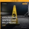 Ilustración simbólica de una pistola y una balanza sobre fondo azul, representando el caso de adolescente portación arma en