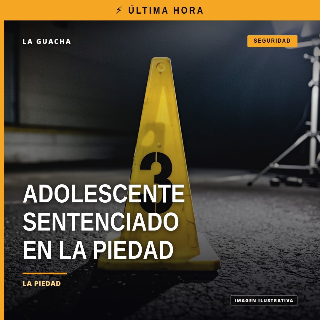 Ilustración simbólica de una pistola y una balanza sobre fondo azul, representando el caso de adolescente portación arma en