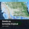 Mapa del Pacífico mexicano mostrando la tormenta tropical simón frente a las costas de Michoacán y Colima