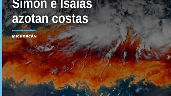 Mapa meteorológico con los trayectos de los súper huracanes simón isaías y la tormenta tropical Rachel sobre México y EE.UU.