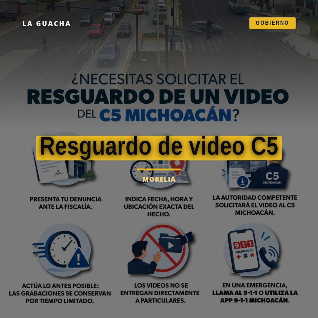 Ilustración de una cámara de videovigilancia del C5 Michoacán con ícono de candado y reloj, simbolizando el resguardo de