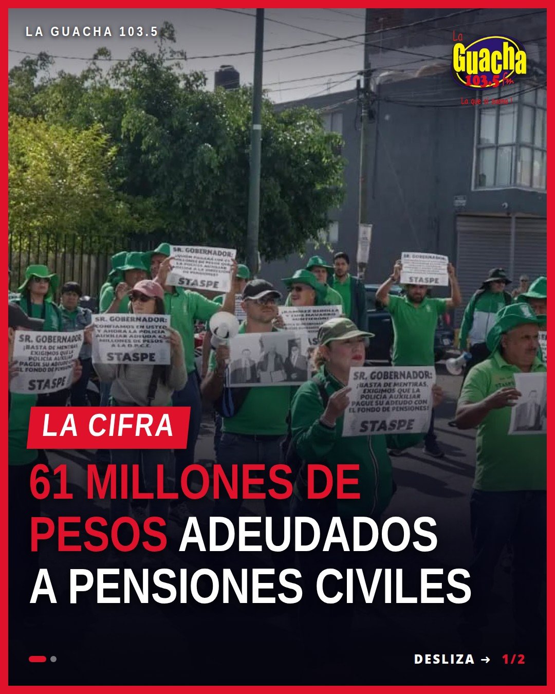 Manifestantes del STASPE frente a instalaciones de la Policía Auxiliar en Morelia exigiendo el pago adeudo pensiones civiles