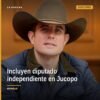 Ilustración simbólica de una junta de coordinación política con un diputado independiente incorporándose, bajo el logo del
