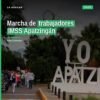 trabajadores imss apatzingán marchando pacíficamente con pancartas en calles de Apatzingán, Michoacán