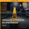 Ilustración simbólica de una balanza de justicia junto a una motocicleta y dos bolsas plásticas con vegetal verde