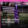 Ilustración simbólica de una balanza de justicia y un edificio de tribunales en Apatzingán, con texto 'vinculación a proceso