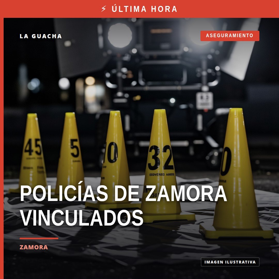 Ilustración simbólica de cuatro uniformes policiales sobre un fondo con la bandera de Michoacán y la leyenda 'vinculación a
